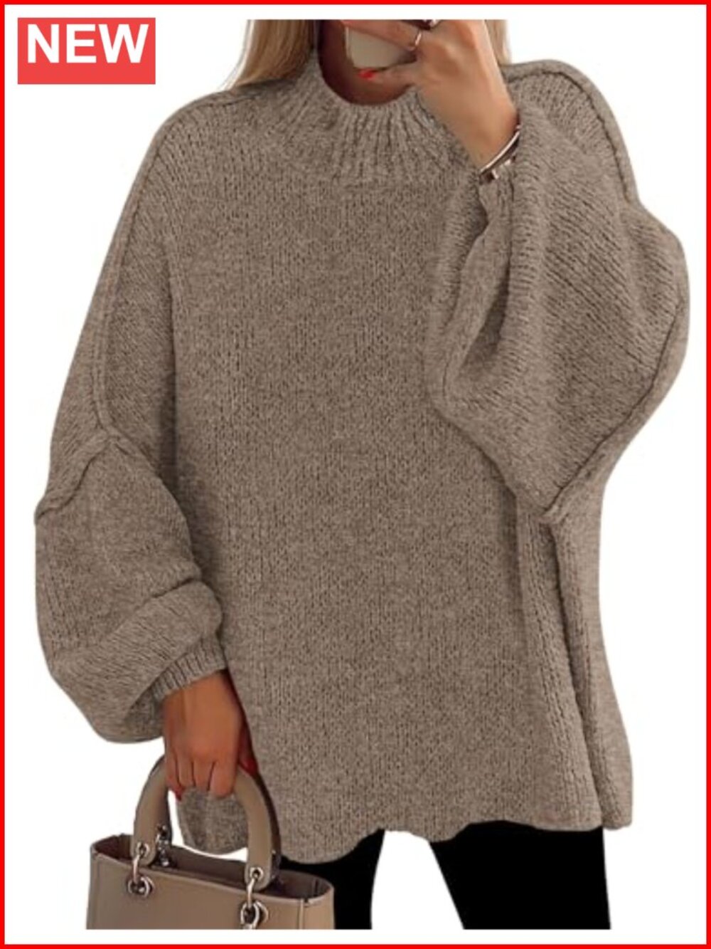 Womens Mock Neck Oversized Chunky Knit Pullover Sweater Fall Winter